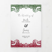 緑と赤のレースがエレガントなフィエスタ ウェディング 三つ折り招待状 (カバー)