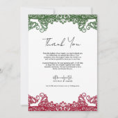 緑と赤のレース エレガントなフィエスタ ありがとう 招待状 (正面)