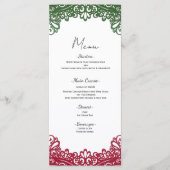 緑と赤のレース エレガントなフィエスタ ホワイト ウェディング メニュー (正面)