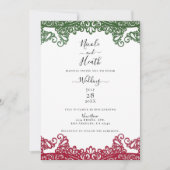 緑と赤のレース エレガントなフィエスタ 白いウェディングドレス 招待状 (正面)