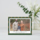 緑と赤のヴィンテージオーナメントホリデーフォト シーズンポストカード (スタンド正面)