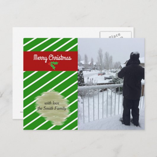 緑と赤の休日のフォトカード シーズンポストカード (正面/裏面)
