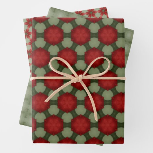 緑と赤の休日ギフトラップ ラッピングペーパーシート (インサイチュ)