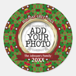 緑と赤の休日Vibeファミリーフォト ラウンドシール