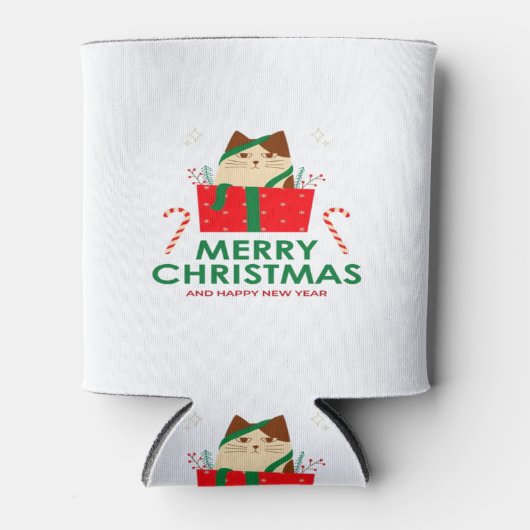 緑と赤の例証メリークリスマス 缶クーラー (正面)