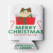 緑と赤の例証メリークリスマス 缶クーラー (裏面)