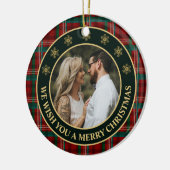 緑と赤の冬の格子状家族の写真クリスマス セラミックオーナメント (左)