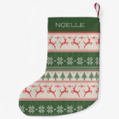 緑と赤の北欧模様モノグラム スモールクリスマスストッキング (裏面)