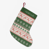 緑と赤の北欧模様モノグラム スモールクリスマスストッキング (正面 (吊り時))
