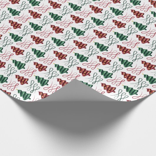 緑と赤の口紅描クリスマスツリー ラッピングペーパー (角)