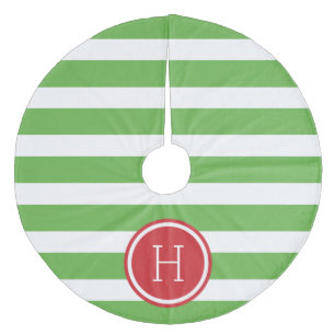 緑と赤の名門私立校風のストライプモノグラム フリース ツリースカート