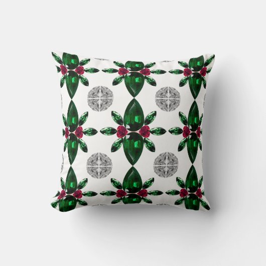 緑と赤の宝石のパターン枕 クッション (正面)