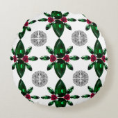 緑と赤の宝石のパターン枕 ラウンドクッション (正面)