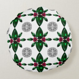 緑と赤の宝石のパターン枕 ラウンドクッション