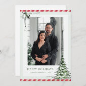 緑と赤の家族の写真クリスマス シーズンカード (正面/裏面)