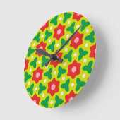 緑と赤の幾何学的な花模様にモダンな花 ラウンド壁時計 (傾斜)