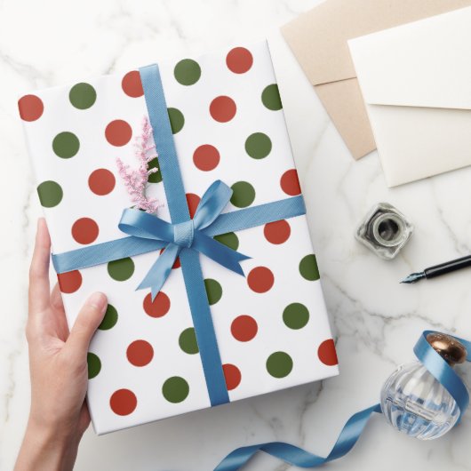 緑と赤の幾何学的水玉模様クリスマス ラッピングペーパー (ギフト)