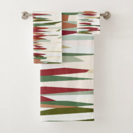 緑と赤の抽象芸術ストライプ バスタオルセット