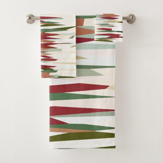 緑と赤の抽象芸術ストライプ バスタオルセット (インサイチュ)