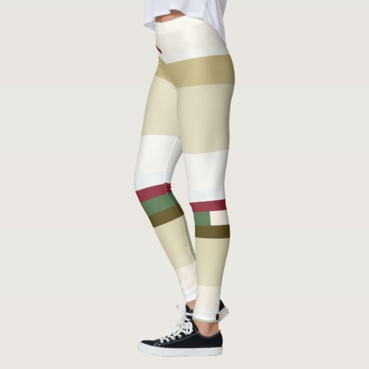 緑と赤の抽象芸術ストライプ レギンス (左)