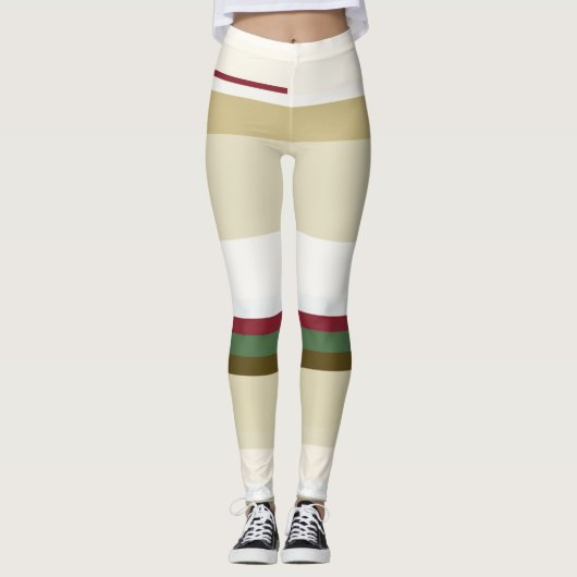 緑と赤の抽象芸術ストライプ レギンス (正面)