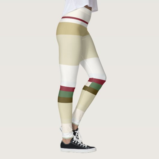 緑と赤の抽象芸術ストライプ レギンス (右)