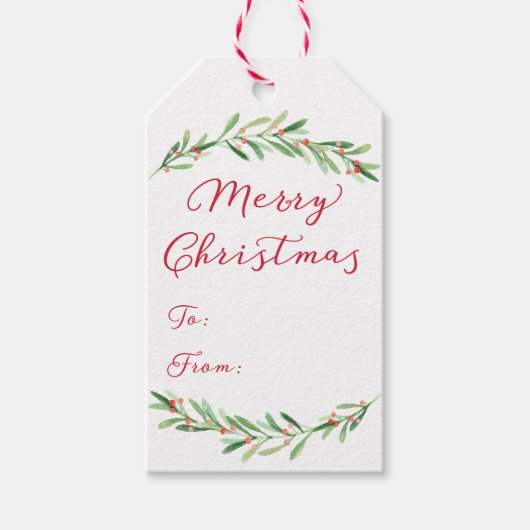 緑と赤の枝クリスマスギフトタグ ギフトタグ (正面)