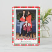緑と赤の格子模様の写真メリークリスマス シーズンカード (スタンド正面)