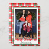 緑と赤の格子模様の写真メリークリスマス シーズンカード (正面/裏面)