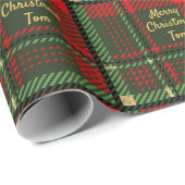 緑と赤の格子模様の追加の名前文字クリスマスプレゼント ラッピングペーパー (ロールコーナー)