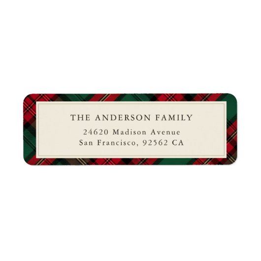 緑と赤の格子模様エレガントのクリスマスの住所 ラベル (正面)