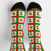 緑と赤の正方形のクルーのクリスマスベル ソックス (上部)