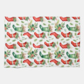 緑と赤の水の色のクリスマスストッキング キッチンタオル (横)