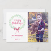 緑と赤の水の色のリース休日の写真 シーズンカード (正面)