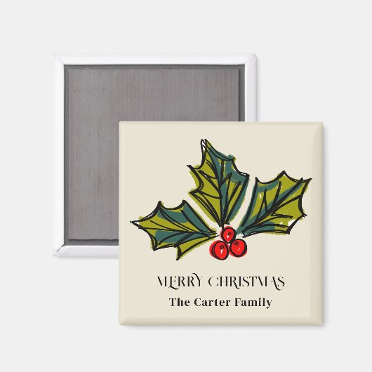 緑と赤の水の色ホリーベリー マグネット (正面/裏面)