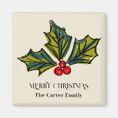 緑と赤の水の色ホリーベリー マグネット (正面)