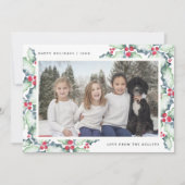 緑と赤の水の色ホリー、ホリデーフォトカード シーズンカード (正面)