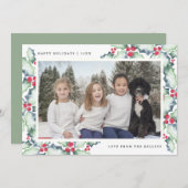 緑と赤の水の色ホリー、ホリデーフォトカード シーズンカード