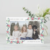 緑と赤の水の色ホリー、ホリデーフォトカード シーズンカード