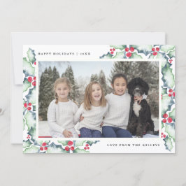 緑と赤の水の色ホリー、ホリデーフォトカード シーズンカード