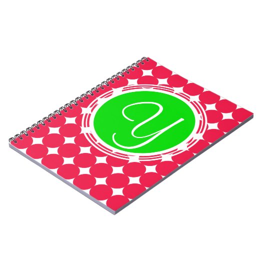 緑と赤の水玉模様のイニシャル ノートブック (左側)