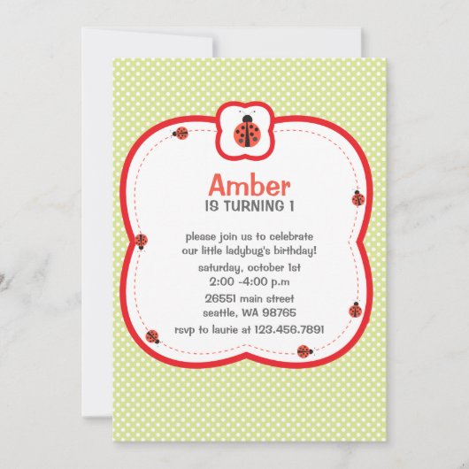 緑と赤の水玉模様の誕生日パーティーの招待 招待状 (正面)