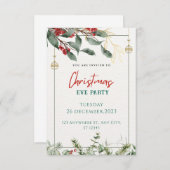 緑と赤の水色のクリスマスパーティー 招待状 (正面/裏面)