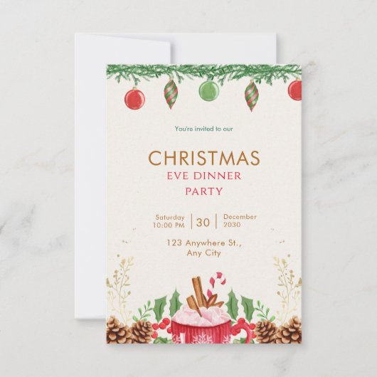 緑と赤の水色のクリスマス 招待状 (正面)