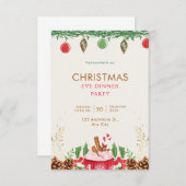 緑と赤の水色のクリスマス 招待状 (正面/裏面)