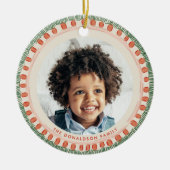 緑と赤の水色ハッピーフリンジ写真 セラミックオーナメント (正面)