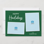 緑と赤の犬の骨の幸せな休日の写真 シーズンカード (正面)