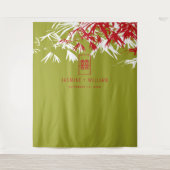 緑と赤の竹葉の中国の結婚背景 タペストリー (正面)