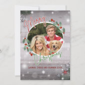 緑と赤の素朴クリスマスフォトグリーティングカード シーズンカード (正面)