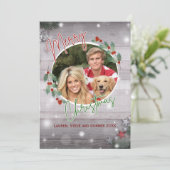 緑と赤の素朴クリスマスフォトグリーティングカード シーズンカード (スタンド正面)